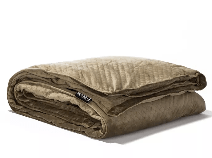 Folded weighted blanket in color taupe