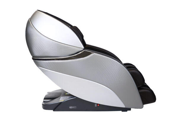 The Geneis Max 4D Massage Chair in silver/black from the side.
